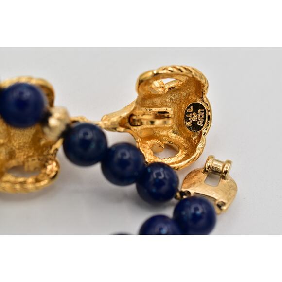 KJL Avon Vintage Beaded Necklace Ram Gold Navy Blue Beaded Chunky Signed Bin6B - Picture 11 of 12